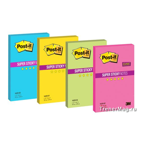Клейкие листочки Post-it Super Sticky 150х228мм, неоновые, 90 листов для 