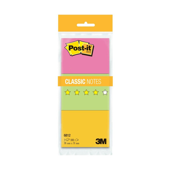 Клейкие листочки Post-it 38x51 мм, 3 цв. неоновых блока, 100 л. для 